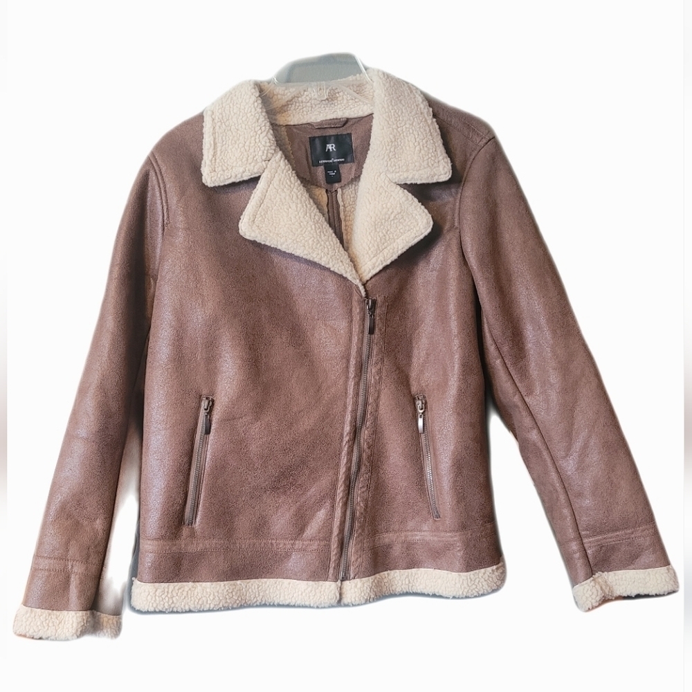 Anthropologie Bernado Fashions Faux Suede Aviator Coat Lined With Sherpa